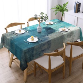 VIGGINER Teal and Grey Rectangle Tablecloth Abstract Art Painting Table Cloth for Kitchen Dining Turquoise White Tablecloths Geometric Blue Table Cover Decor for Party Patio 54 x 72 Inch