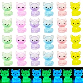 28Pcs Luminous Mini Resin Fox Animals Figures, Miniature Resin Animals Figurines for Kids and Adults, Cute Fox Figurines Glow in The Dark for Fairy Garden, Dollhouse, Birthday Gifts, Room Decor