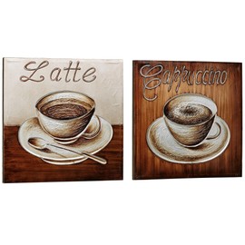 Cups Coffee Wall Decor Canvas | Set of Two | Hanging Art for Kitchen, Shop, Diner