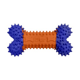 Dur Dog Bone Chew Toy For Small Dogs, Blue/Orange - Chicken Scent, Durable Recycled Rubber – Interactive and Tough Dog Chew Toy For Aggressive Chewers, Boredom, Teeth Cleaning, Puppy Teething 12x6cm