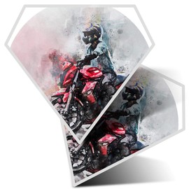 2 x Diamond Stickers 7.5 cm - Red Motorbike Biker Sports Bike Fun Decals for Laptops,Tablets,Luggage,Scrap Booking,Fridges, #12318