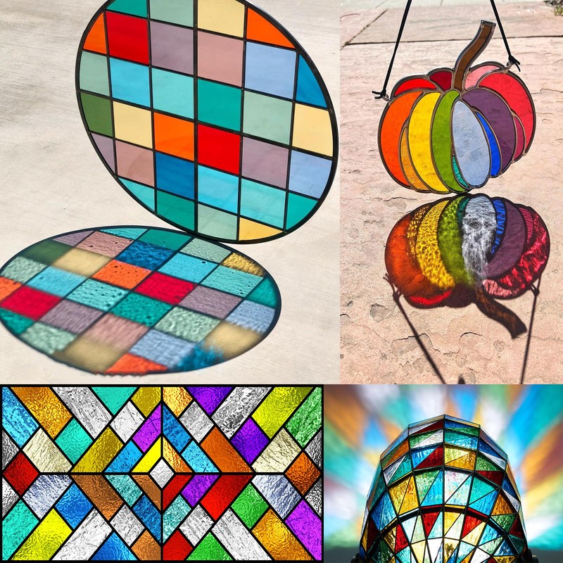 ILLUCKAI 12 Sheets Transparent Stained Glass Sheet Rainbow Colors, 6