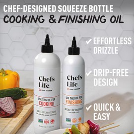 Chefs Life Cooking Oil & Finishing Oil 2 Pack - Extra Virgin Olive and Avocado Oil, Gift Set for Dipping, Dressing, Cooking, Non GMO - 16.9 Fl Oz (2 Squeezable Bottles, Gift Set)