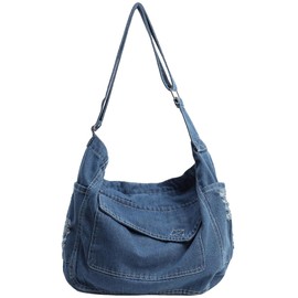 Doneboo Denim Shoulder Bag, Crossbody Bag, Women's Large Capacity, Soft, Casual, Lightweight, For Work or School or Travel, Popular, blue (pale)