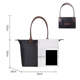 NOTAG Tote Bag, Stylish Waterproof Nylon Tote Handbag Ladies Tote Shopping Bag for Travel Beach (Black)