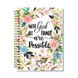 EVER-GOING TUNE Christian Faith Notebook, ‘with God All Things are Possible' Journal, Boho Floral Religious Notebooks, Friend Gifts Notebook,Hardcover Spiral Notebook 5.5x8.3INS