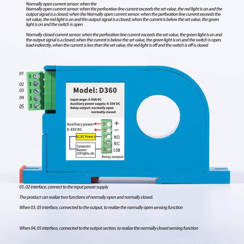DC Current Sensing Relay Switch 0-300A Amp Sensor Monitoring Relay