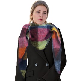 Wander Agio Women Fashion Shawl Warm Long Winter Wrap Scarves Cashmere Soft Feel Plaid Triangle Scarf Yellow Red Black 3