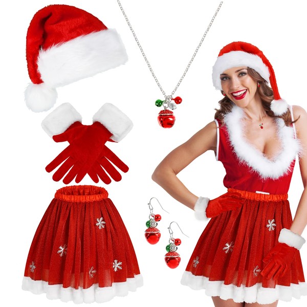 Beipegin Mrs Claus Costume Santa Skirt Christmas Hat Gloves Christmas