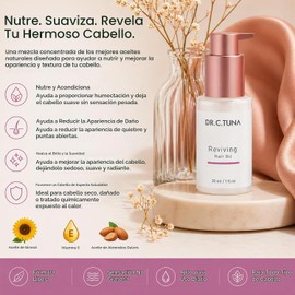 Farmasi Dr C Tuna, aceite de tratamiento avanzado para el cabello y el cuero cabelludo enriquecido con aceite de girasol, vitamina E y aceite de almendras dulces Aceite Capilar Reviving Farmasi Dr C TUNA nutre y fortalece el cabello 30ml