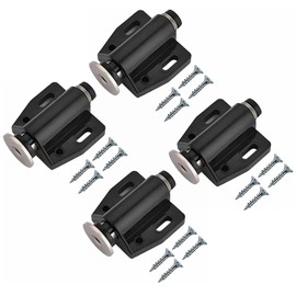 Push to Open Door Catch Black Single Magnetic Pressure Touch Release Catches Latch for Open and Close The Door with a Single Push Including Fixing Screw - Pack of 4