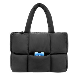 NAARIIAN Women puffer big tote bag Cotton padded handbag Lightweight Soft puffy Dupes(Black XL)