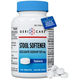 GeriCare Docusate Sodium Stool Softeners | Compared to Colace Regular Strength | Ideal for Constipation Relief,100mg Crushable Tablets. Dye Free (100 Count) Made in The USA.