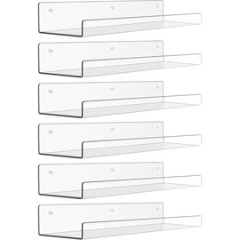 6 Pack Acrylic Shelves for Wall Storage, 15" Floating Bookshelves for S, Display Shelf Organizer for Bathroom, Bedroom, Living Room, Kitchen, Room Decor, Clear