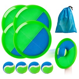 INPODAK Toss and Catch Ball Set,Garden Games for Kids 8-12 Years,Children Bat Balls Catcher Set,Outdoor Sand Beach Toys for Kids Age 3 4 5 6 7 8 Years old(4 Balls,4 Paddles)