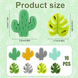 16pcs Knitting Needle Stoppers, 8 Cactus Shapes and 8 Leaf Shapes Knitting Needle Tips Caps Silicone Knitting Needle Point Protectors Stitch Plugs for Larger Size Knitting Crochet Needle Accessories