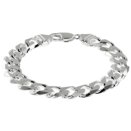 Avesano 102044-0 Wide Men's Curb Chain, 11 mm, in 925 Sterling Silver. Men's Silver Bracelet, Curb Bracelet, Length 19 cm - 23 cm, Silver