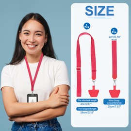 PATIKIL Smart Phone Lanyard, 2Pcs Adjustable Crossbody Cell Phone Neck Strap Lanyard with Wrist Strap and 2 Patches for Most Smartphones ID Badges Keychain, Light Red