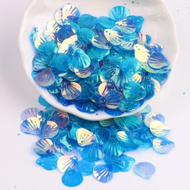 Pack of 360 Shell Sequins, Shell Shape Sequins Craft Loose Sequins Cup Iridescent Spangles Handmade DIY Creative Colour Beads Sequins for Crafts Wedding Decoration 13 mm, Blue Lake