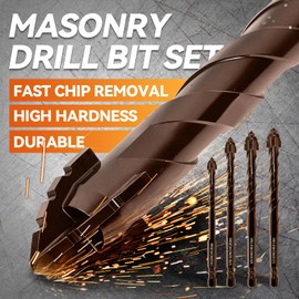 SONCHIE Serrated Drill Bits 8-Piece Set 1/4“-1/2” High Strength Special Serrated Twist Bits 6/8/10/12mm Multi-Purpose Masonry Drill Bit Set for Concrete/Tile/Glass/Hard Plastic
