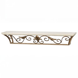 Touch of Class Delia Ivory Wooden and Gold Metal Fleur De Lis Wall Shelf - Elegant Organizer Decor - Floating Shelves Mount - Decorative Shelving for Bedroom, Living Room, Kitchen, Office