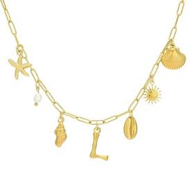 SRWRPR Golden Initial Charm Necklace for Women Shell Letter Necklaces, 14K Boho Beach Necklace Pendant Choker Starfish Jewelry Gifts