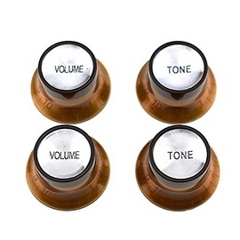 Hahiyo Top Hat Guitar Bell Knobs 6mm Inside Diameter Keep Flush with SG Epiphone Clear Word Control Speed Volume Tone Knob Reflector Cap Guitar for Les Paul Guitar Bass Pots Amp Plastic Brown 2sets