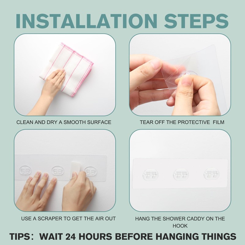 Qiic 4 PCS Shower Caddy Adhesive Replacement Hook, No Drilling
