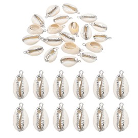 PATIKIL Natural Seashell Charm, 20 Pcs Oval Dyed Shell Craft Pendants with Hole Shell Connection for Necklace DIY Ocean Jewelry Making, Silver