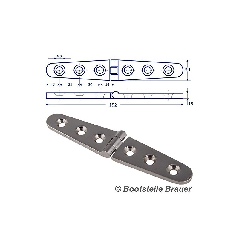 2 x Stainless Steel Hinges Long 152 x 30 mm