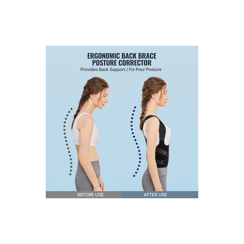 Posture Corrector for Women and Men, Back Brace Support (Black,