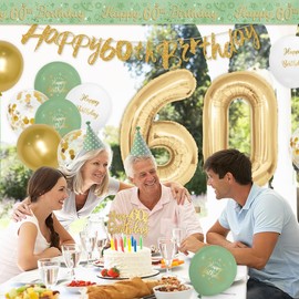 60TH Birthday Decorations for Women, Sage Green 60TH Birthday Decorations, 16 Pack Sage Green Happy 60TH Birthday Banner with 60TH Birthday Balloons by RichMoho