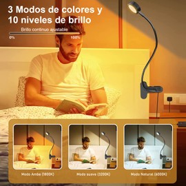 AVEDISANTE Luz led,lampara escritorio,48 bombillas LED de 10W de brillo,3 colores con clip,adecuado para leer,estudiar y trabajar en el dormitorio(negro)