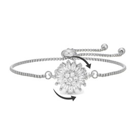 DIOWUS Spinning Sunflower Fidget Bracelet for Women, Adjustable Rhinestone Sparkly Flowers Anxiety Wrist Bracelets Sunflowers Statement Worry Relieving Jewelry Gift Accessories 2025 (Silver)