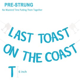 Last Toast On The Coast Bachelorette Decorations Pre-Strung Blue Glitter Banner Bridal Shower Party Decor with Champagne Bottle