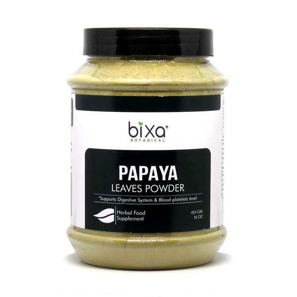 Papaya Leaf Powder (Carica Papaya) | Ayurvedic Herb for Digestion & Increasing platelets, Herbal Supplement by Bixa Botanical (1 Pound / 16Oz)