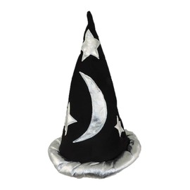 Black And Silver Pointed Wizard Sorcerer Hat