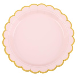 AimFun Pink Disposable Dessert Party Plates 7inch Gold Foil Scalloped Paper Plate for Christmas Bridal Baby Shower Wedding Tea Party Supplies