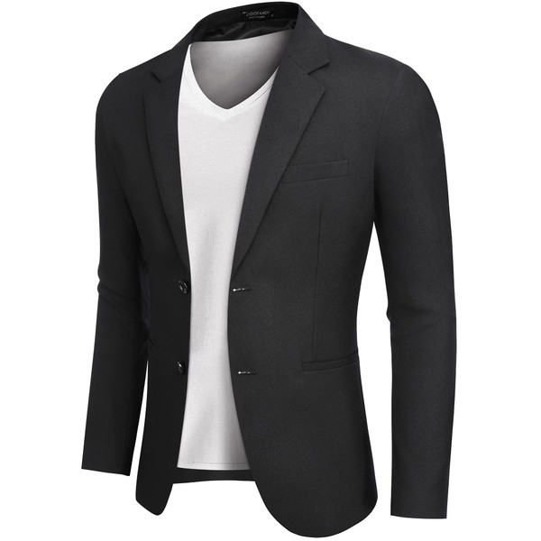 COOFANDY Black Blazer Men Casual Lightweight Suit Coat Slim Fit Sport Jackets, Solid Color Blazer - Black, L