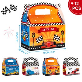 WERNNSAI Race Car Party Supplies - 12 Pcs Racing Car Party Favor Boxes Racing Flag Candy Treat Boxes Black White Checkered Racing Goodie Boxes for Boys Let's Go Car Themed Birthday Party Decorations