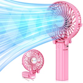 VersionTECH. Portable Handheld Fan, Powerful+Durable+4000mAh+180° Foldable, Mini Table Fans with USB Rechargeable Battery Operated Cooling Accessories for Personal Use, Travel, Office Pink