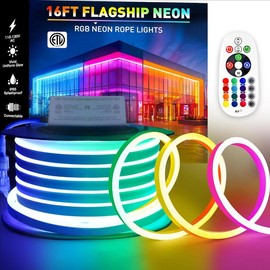 RGB Neon LED Strip Light with Remote Control ETL Listed Waterproof Flexible LED Neon Rope Lights for Home Building Indoor Outdoor Decor - Size: 50FT/15M