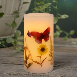 Holitown Flickering Candle, Flameless LED Candle D3.25 x H6, Butterfly Battery Powered Candle Real Wax Pillar with Timer Fuction