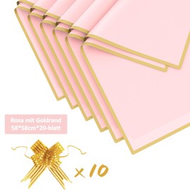 20 Sheets Bouquet of Wrapping Paper - Waterproof Wrapping Paper, Flower Paper with Ribbon, Floral Paper for Gift Wrapping, Flowers, Arts and Crafts (Pink, 58 x 58 cm)