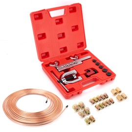 3/16" Brake Line Kit,25 ft 3/16 Copper Coated Brake Line Kit with 20 Fittings (4 Unions Included) + Double & Single Flaring Tool Kit, Rust & Corrosion Resistant for Automotive, Fuel,Hydraulic Systems