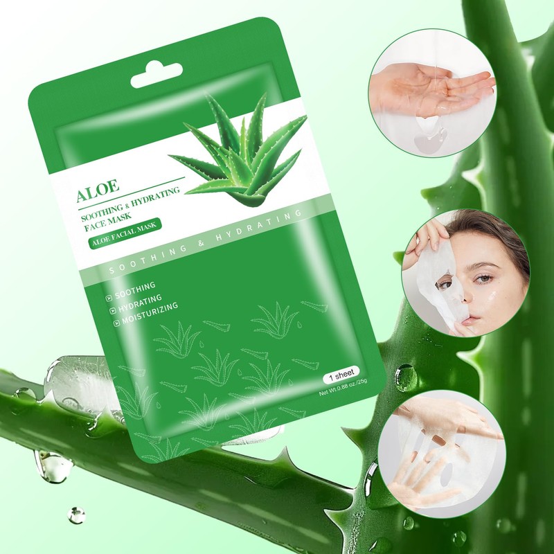 Aloe Vera Gesichtsmaske, Beruhigende & Feuchtigkeitsspendende Tuchmasken, 10 Stück, 25g