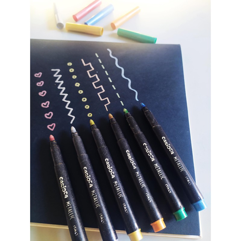 Box with 8 metallic felt pens, fine tip, different colours,