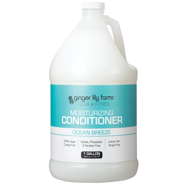 Ginger Lily Farms Club & Fitness Moisturizing Conditioner for Dry Hair, 100% Vegan & Cruelty-Free, Ocean Breeze Scent, 1 Gallon (128 fl oz) Refill