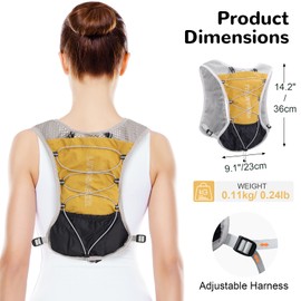 Outplea Hydration Vest Pack with 2L Water Bladder, Lightweight Reflective Running Vest, Functional Breathable Cycling Running Backpack, Hydro Water Pack for Hiking Biking Rave, Yellow