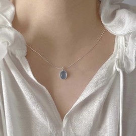 Inilbran Boho Opal Moonstone Choker Necklace Silver Moonstone Pendant Necklace Vintage Opalite Moonstone Necklace Choker Round Snake Chain Necklace Jewellery for Women and Girls, Zinc